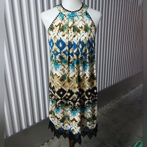 Elegant Blue and Black Patterned Mini Dress